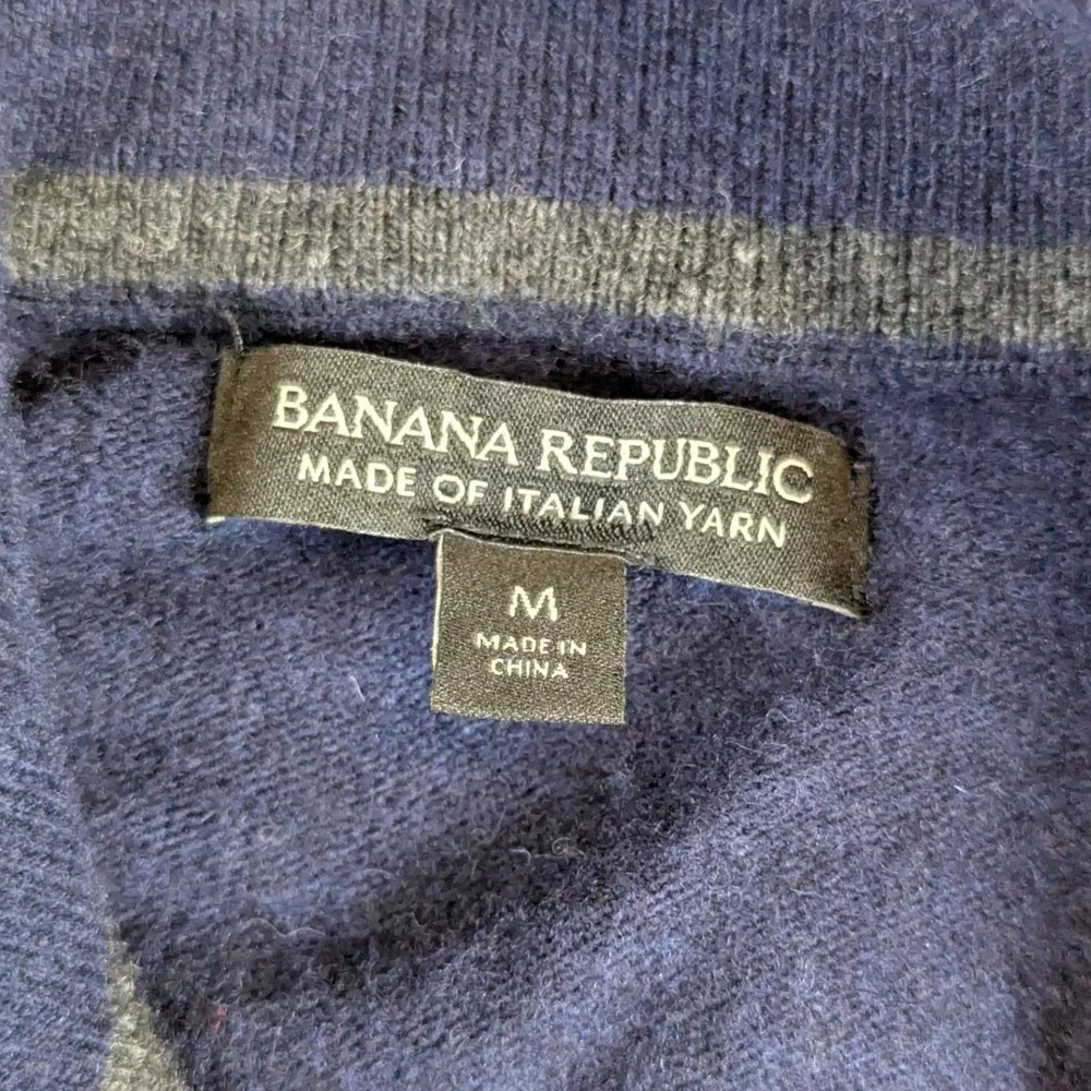Banana Republic Mens M Navy Merino Wool Italian Yarn Mock Neck Snap Sweater